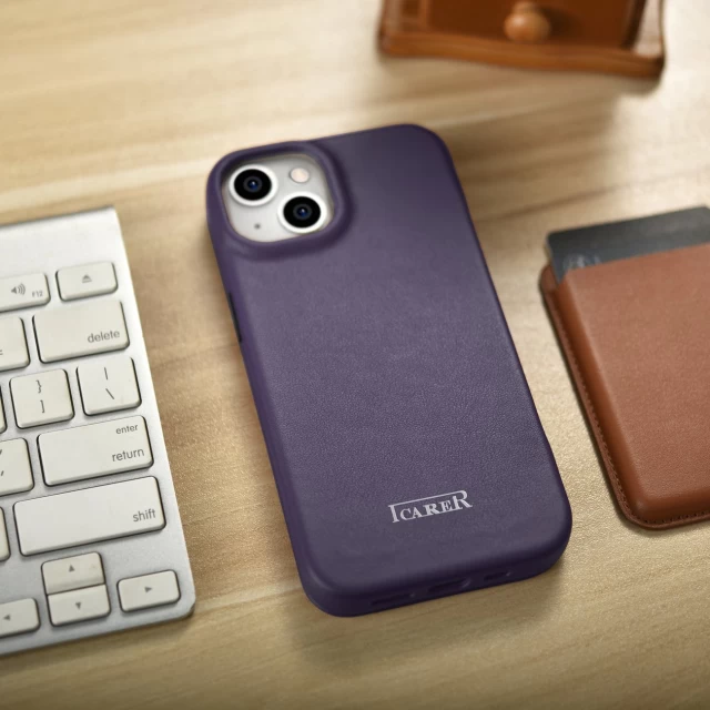 Чехол iCarer CE Premium Leather Folio Case для iPhone 14 Plus Dark Purple with MagSafe (WMI14220715-DP)
