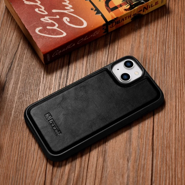 Чохол iCarer Leather Oil Wax Case для iPhone 14 Black with MagSafe (WMI14220717-BK)