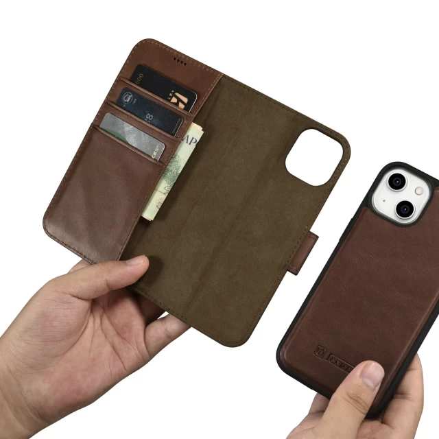 Чохол iCarer Oil Wax Wallet Case 2in1 для iPhone 14 Anti-RFID Brown (WMI14220721-BN)