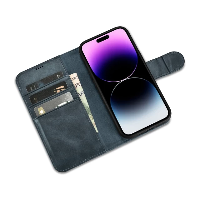 Чехол iCarer Oil Wax Wallet Case 2in1 для iPhone 14 Pro Anti-RFID Blue (WMI14220722-BU)