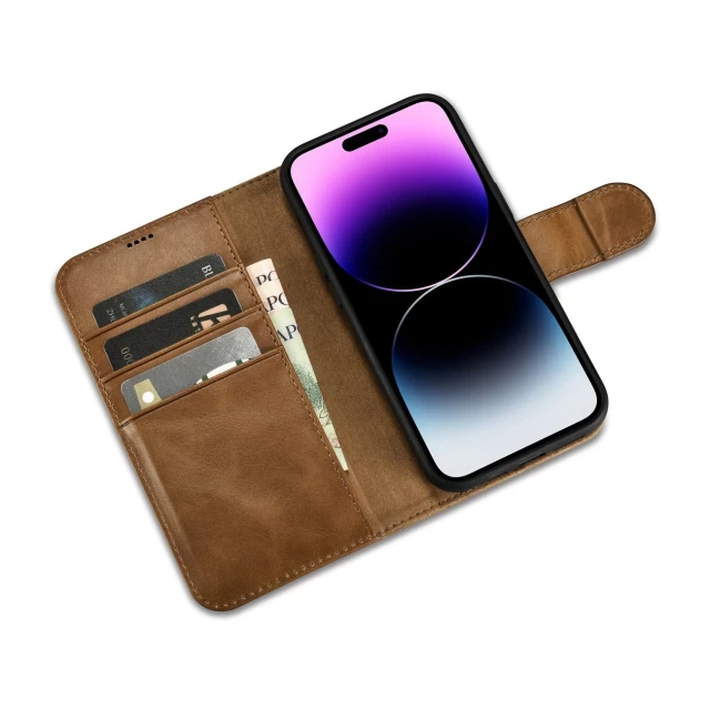 Чохол iCarer Oil Wax Wallet Case 2in1 для iPhone 14 Pro Anti-RFID Brown (WMI14220722-TN)