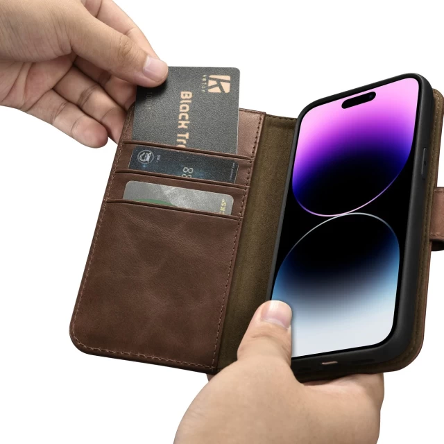 Чохол iCarer Oil Wax Wallet Case 2in1 для iPhone 14 Pro Max Anti-RFID Brown (WMI14220724-BN)