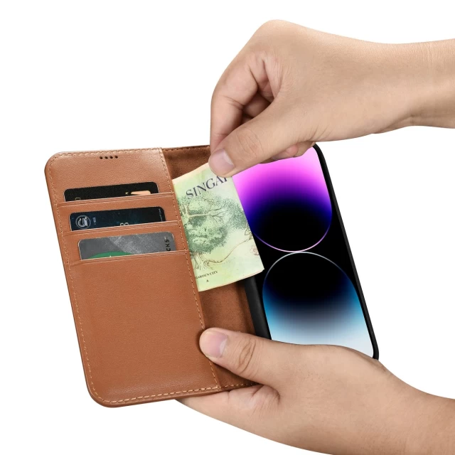 Чохол iCarer Wallet Case 2in1 для iPhone 14 Pro Anti-RFID Brown (WMI14220726-BN)