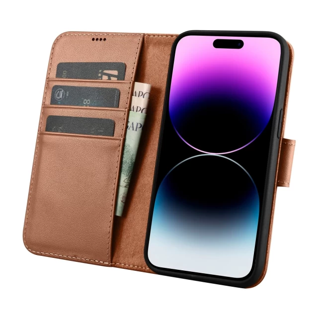 Чехол iCarer Wallet Case 2in1 для iPhone 14 Pro Anti-RFID Brown (WMI14220726-BN)