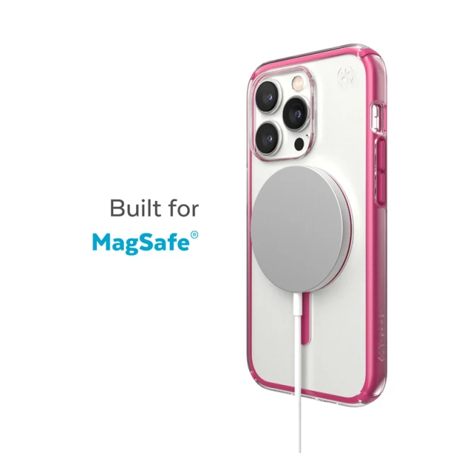 Чехол Speck Presidio Perfect-Clear with Impact Geometry для iPhone 14 Pro Max Clear Digital Pink with MagSafe (840168523245)