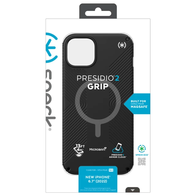 Чохол Speck Presidio2 Grip для iPhone 14 Plus Black Black White with MagSafe (840168523962)