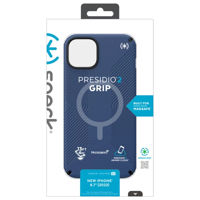 Чехол Speck Presidio2 Grip для iPhone 14 Plus Coastal Blue Black White with MagSafe (840168523979)