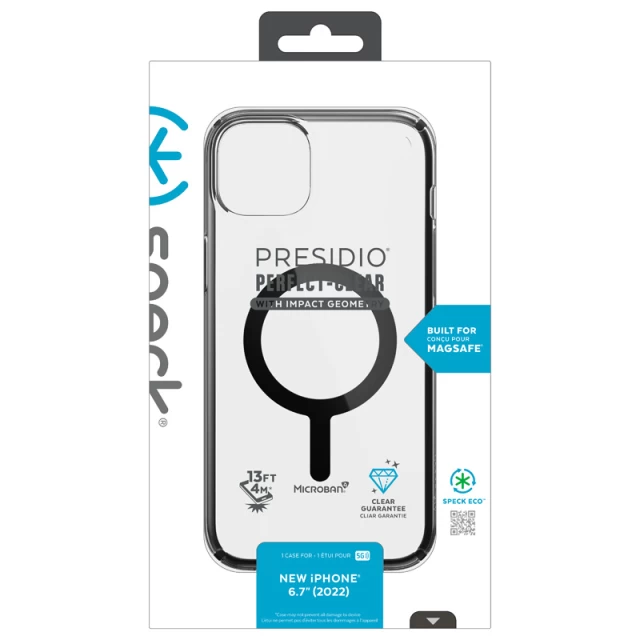 Чохол Speck Presidio Perfect-Clear with Impact Geometry для iPhone 14 Plus Clear Black with MagSafe (840168524235)