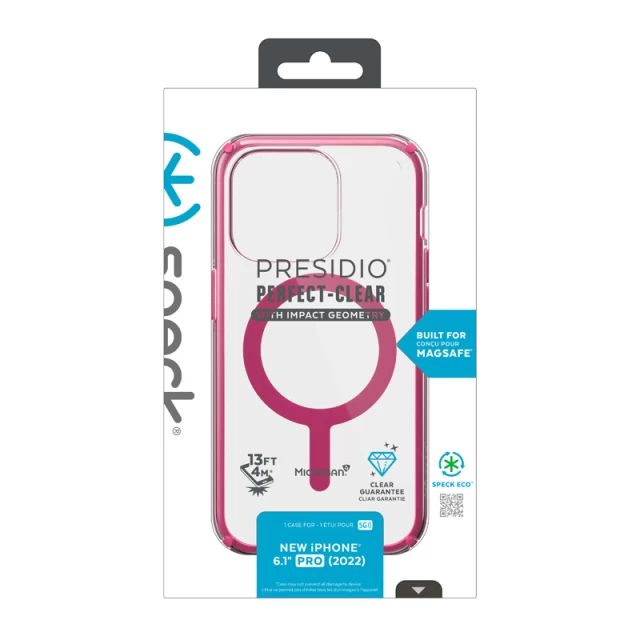 Чохол Speck Presidio Perfect-Clear with Impact Geometry для iPhone 14 Pro Clear Digital Pink with MagSafe (840168525263)