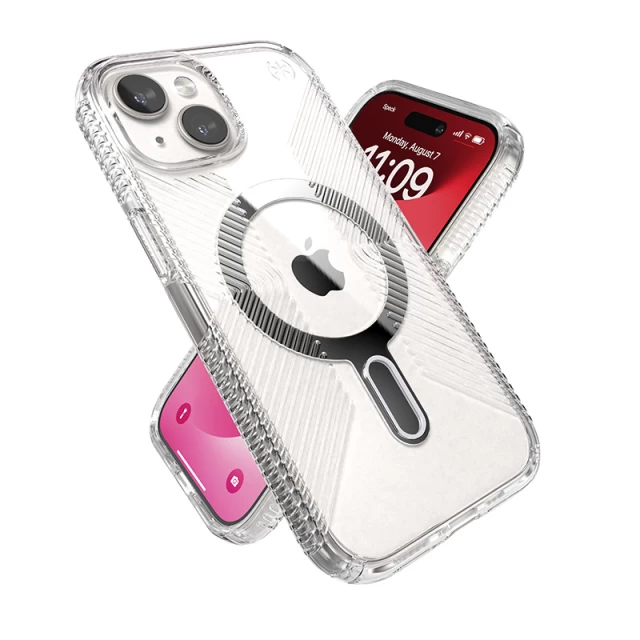 Чехол Speck Presidio Perfect-Clear Grip ClickLock для iPhone 15 | 14 | 13 Clear/Chrome with MagSafe (150443-3199)