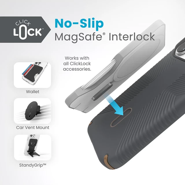 Чохол Speck Presidio2 Grip ClickLock для iPhone 15 Pro Charcoal Grey/Cool Bronze with MagSafe (150447-3212)