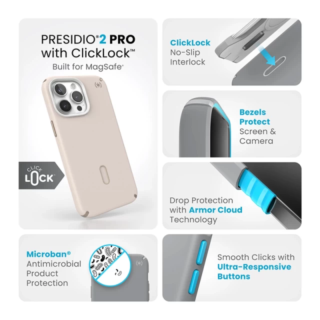 Чехол Speck Presidio2 Pro ClickLock для iPhone 15 Pro Max Bleached Bone/Heirloom Gold with MagSafe (150462-3214)