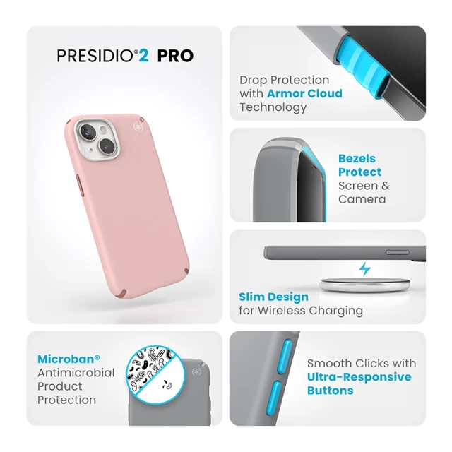 Чохол Speck Presidio2 Pro для iPhone 15 | 14 | 13 Dahlia Pink/Rose Copper (150472-3213)