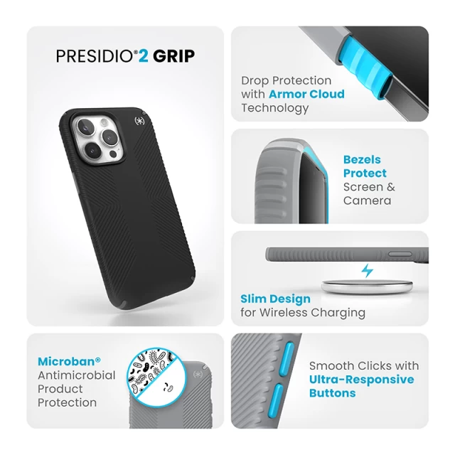 Чохол Speck Presidio2 Grip для iPhone 15 Pro Max Black/Slate Grey (150485-3205)