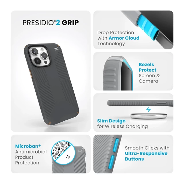Чохол Speck Presidio2 Grip для iPhone 15 Pro Max Charcoal Grey/Cool Bronze (150485-3212)