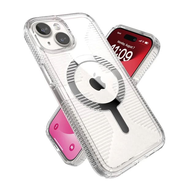 Чохол Speck GemShell Grip для iPhone 15 | 14 | 13 Clear/Chrome with MagSafe (150494-3223)