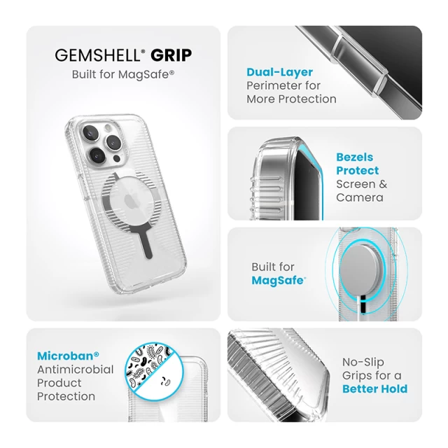 Чохол Speck GemShell Grip для iPhone 15 Pro Clear/Chrome with MagSafe (150503-3223)