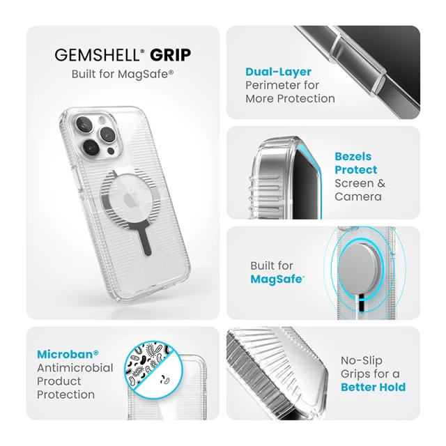 Чехол Speck GemShell Grip для iPhone 15 Pro Max Clear/Chrome with MagSafe (150521-3223)