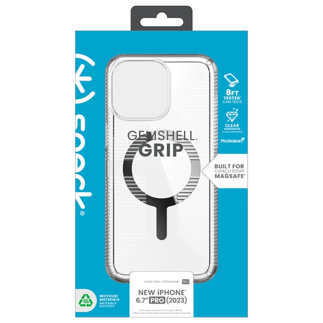 Чохол Speck GemShell Grip для iPhone 15 Pro Max Clear/Chrome with MagSafe (150521-3223)