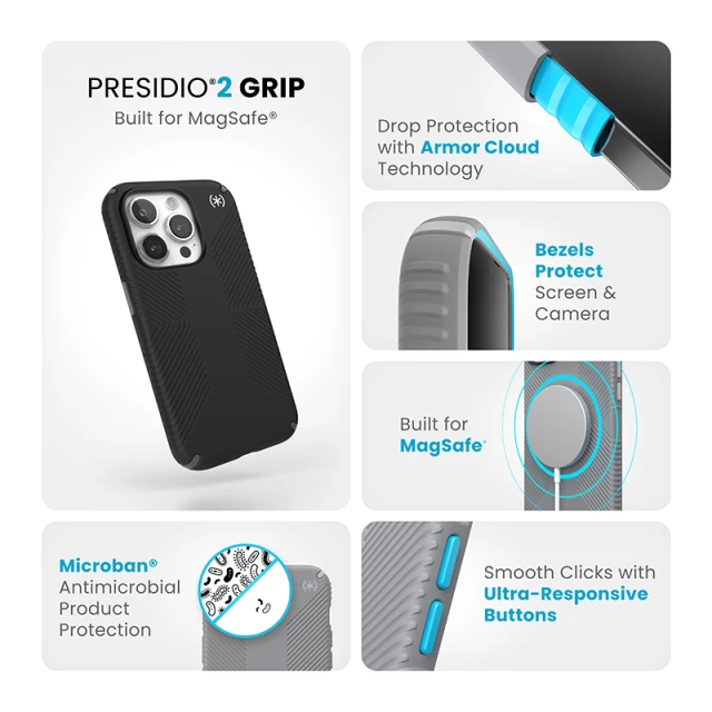 Чехол Speck Presidio2 Grip для iPhone 15 Pro Black/Slate Grey with MagSafe (150563-3205)