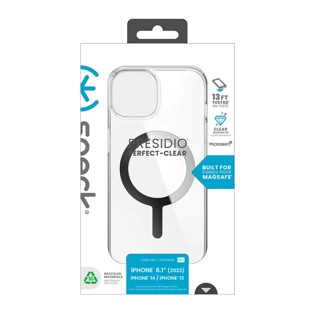 Чехол Speck Presidio Perfect-Clear для iPhone 15 | 14 | 13 Clear/Chrome with MagSafe (150553-3240)