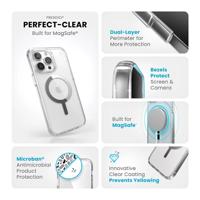 Чохол Speck Presidio Perfect-Clear для iPhone 15 Pro Max Clear/Chrome with MagSafe (150571-3240)
