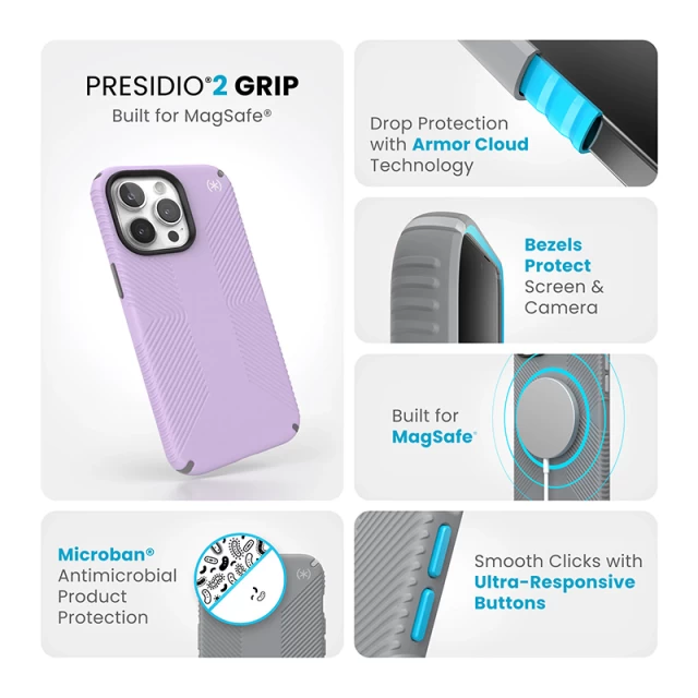 Чехол Speck Presidio2 Grip для iPhone 15 Pro Max Spring Purple/Cloudy Grey with MagSafe (150575-9979)