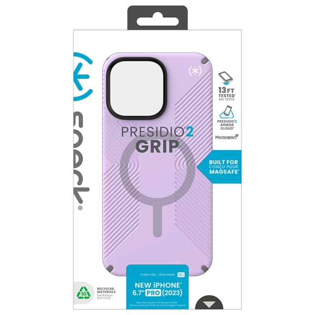 Чехол Speck Presidio2 Grip для iPhone 15 Pro Max Spring Purple/Cloudy Grey with MagSafe (150575-9979)