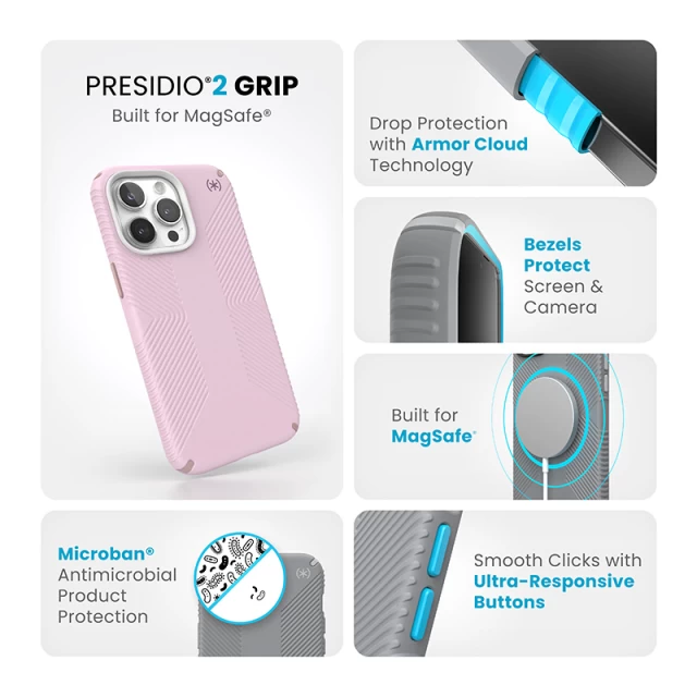 Чохол Speck Presidio2 Grip для iPhone 15 Pro Max Soft Lilac/Carnation Petal with MagSafe (150575-3207)