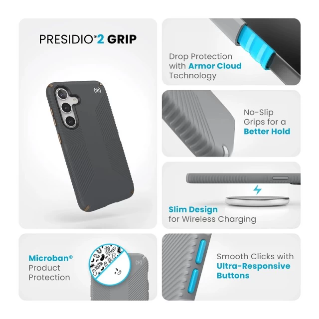 Чохол Speck Presidio2 Grip для Samsung Galaxy S24 (S921) Charcoal Grey/Cool Bronze (150613-3212)