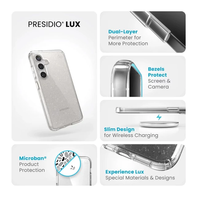 Чохол Speck Presidio Lux Glitter для Samsung Galaxy S24 (S921) Clear/Gold Glitter (150615-9221)