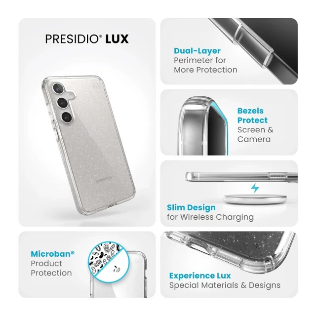 Чохол Speck Presidio Lux Glitter для Samsung Galaxy S24 Plus (S926) Clear/Gold Glitter (150618-9221)