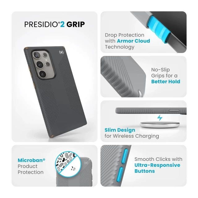 Чохол Speck Presidio2 Grip для Samsung Galaxy S24 Ultra (S928) Charcoal Grey/Cool Bronze (150619-3212)