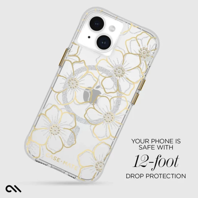Чехол Case-Mate Floral Gems для iPhone 15 | 14 | 13 Gold with MagSafe (CM051322)