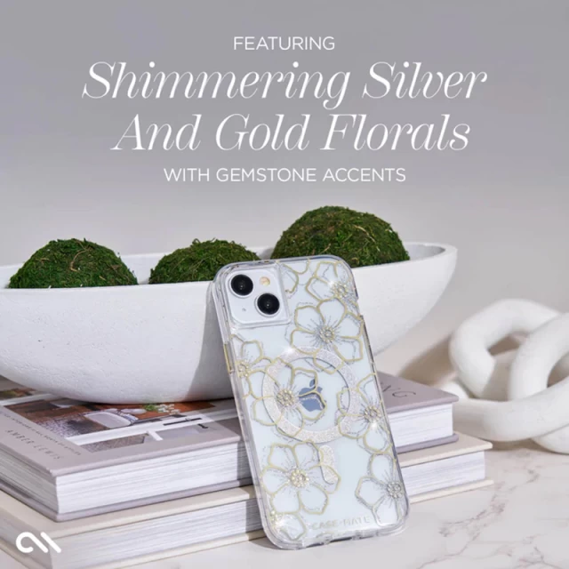 Чохол Case-Mate Floral Gems для iPhone 15 Plus Gold with MagSafe (CM051510)