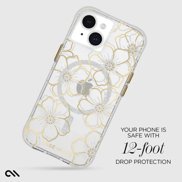 Чехол Case-Mate Floral Gems для iPhone 15 Plus Gold with MagSafe (CM051510)