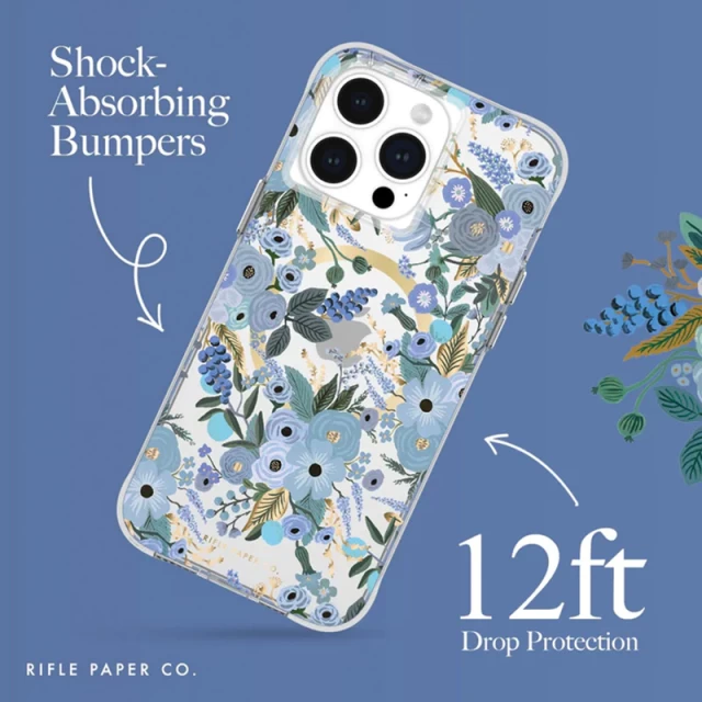 Чехол Rifle Paper Clear для iPhone 15 Pro Max Garden Party Blue with MagSafe (RP051610)