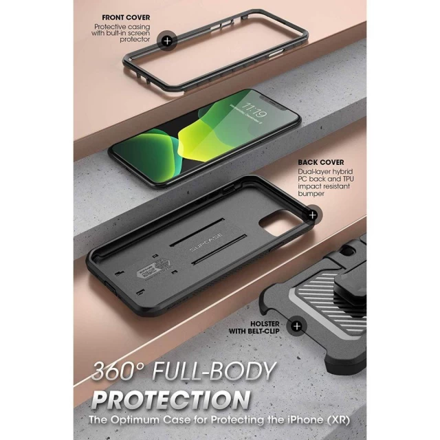 Чехол и защитное стекло Supcase Unicorn Beetle Pro для iPhone 11 Black (843439125926)