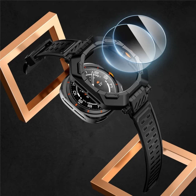 Чехол-ремешок с защитным стеклом Supcase Unicorn Beetle Pro & Tempered Glass (2 PCS) для Samsung Galaxy Watch Ultra 47 mm Black (843439151642)