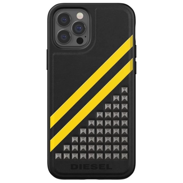 Чохол Diesel Moulded Case Premium Leather Studs and Strips для iPhone 12 | 12 Pro Black/Yellow (44285)