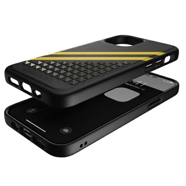 Чехол Diesel Moulded Case Premium Leather Studs and Strips для iPhone 12 | 12 Pro Black/Yellow (44285)