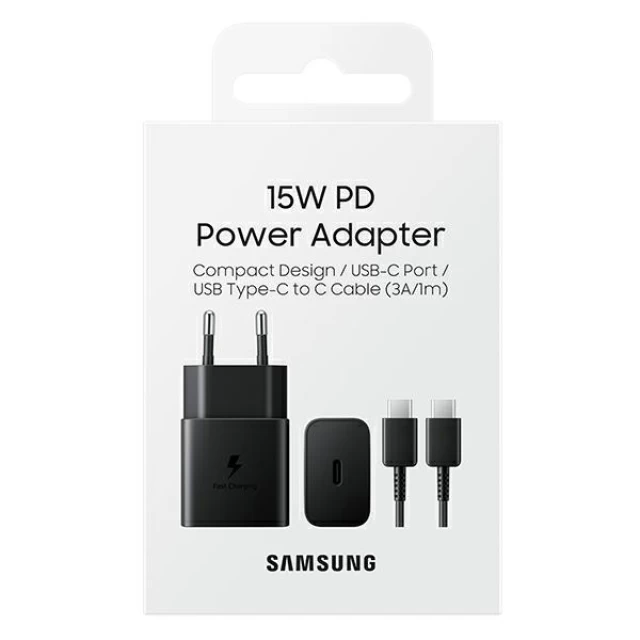 Мережевий зарядний пристрій Samsung PD 15W USB-C with USB-C to USB-C Cable 1m Black (EP-T1510XBEGEU)