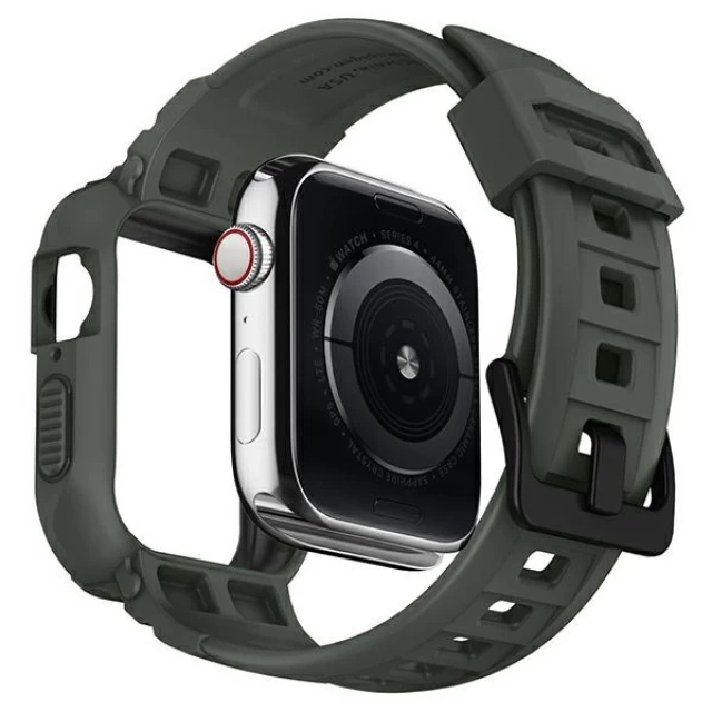 Чехол и ремешок Spigen для Apple Watch SE/6/5/4 44 mm Rugged Armor Pro 2 in 1 Military Green (062CS26016)