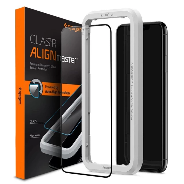 Защитное стекло Spigen для iPhone 11 AlignMaster Full Coverage Black (AGL00106)