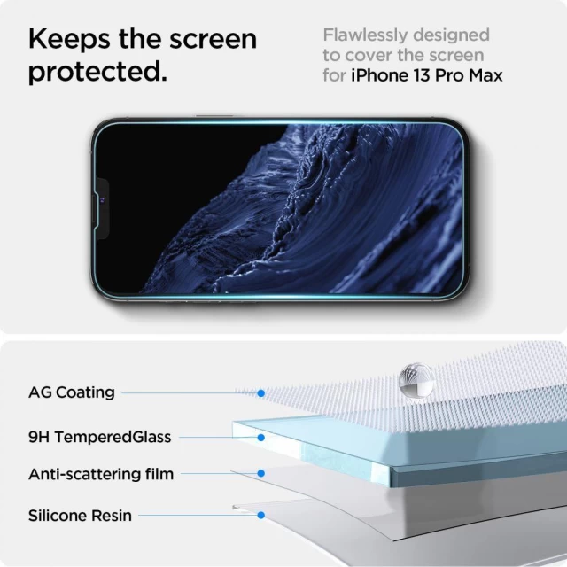 Защитное стекло Spigen для iPhone 13 Pro Max Screen Protector EZ FIT GLAS.tR Transparent (AGL03722)