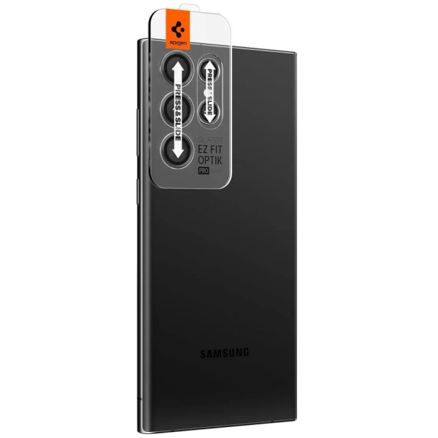 Защитное стекло для камеры Spigen для Samsung Galaxy S22 Ultra Optik.Tr Ez Fit Black (2 Pack) (AGL04751)