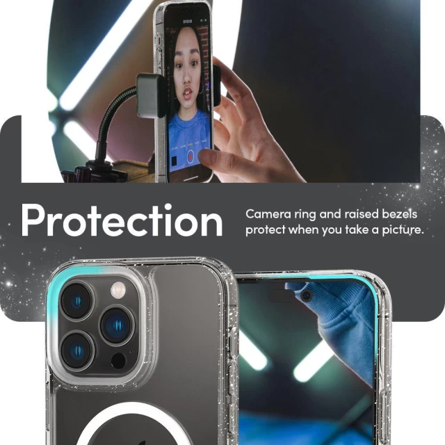 Чехол и два защитных стекла Spigen CYRILL Shine для iPhone 14 Pro Glitter Clear with MagSafe (ACS05020)