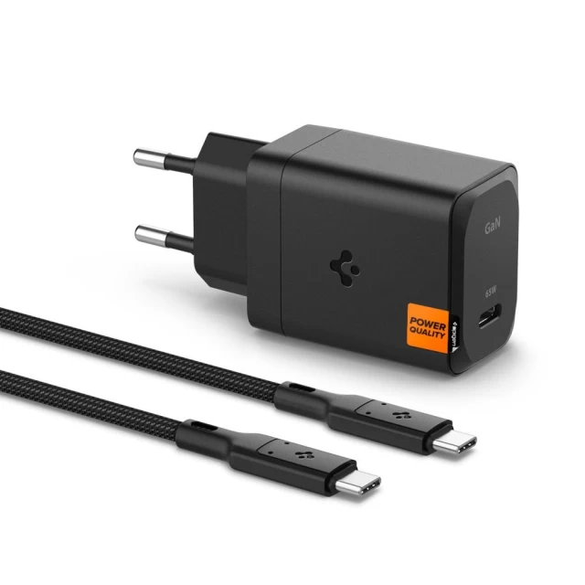 Сетевое зарядное устройство Spigen Arcstation Pro GaN-651 PD 65W USB-C with USB-C to USB-C Cable Black (ACH05475)