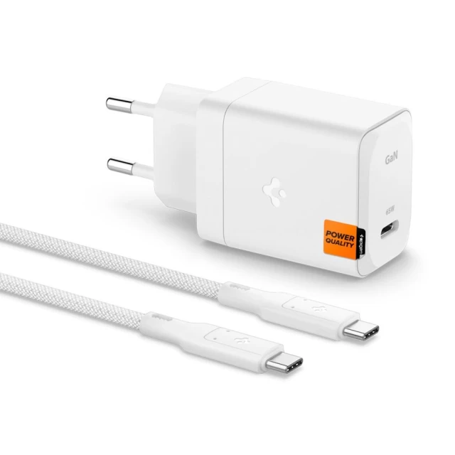 Сетевое зарядное устройство Spigen Arcstation Pro GaN-651 PD 65W USB-C with USB-C to USB-C Cable White (ACH05476)