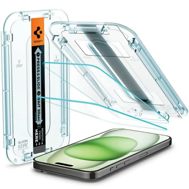 Захисне скло Spigen Glas.tR EZ Fit для iPhone 15 Plus Clear (2 Pack) (AGL06883)